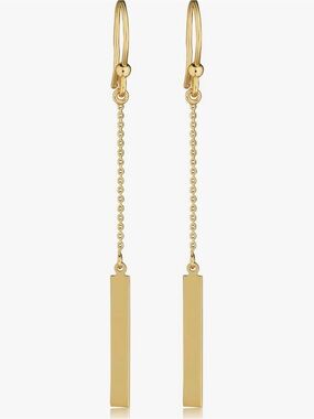 Real 14k Gold Bar Drop Simple Earrings | Fine Jewelry Celebrity Stylist Curated